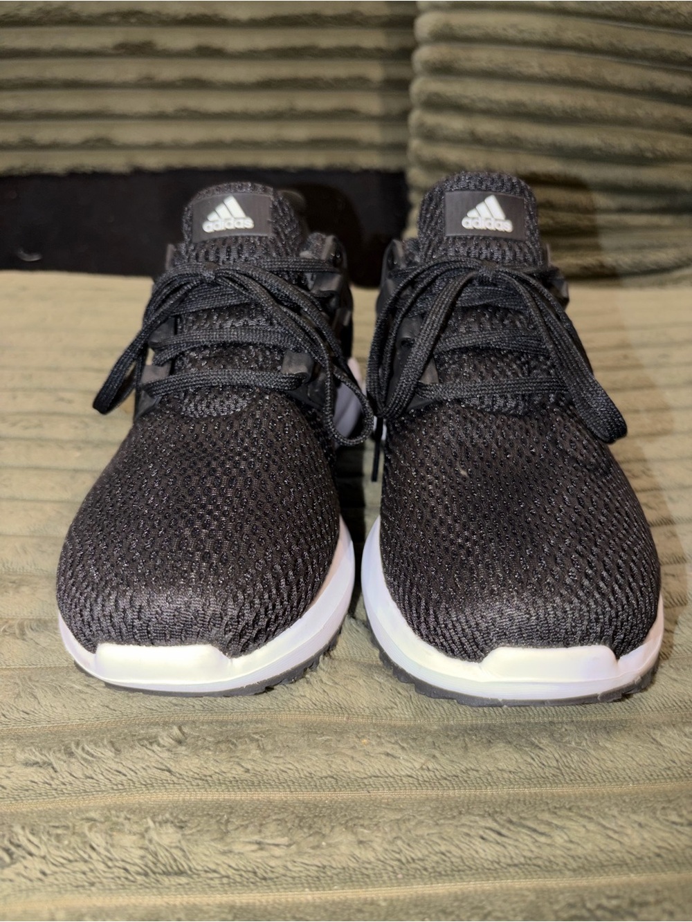 adidas Black Knit Slip-On Sneakers with White Label